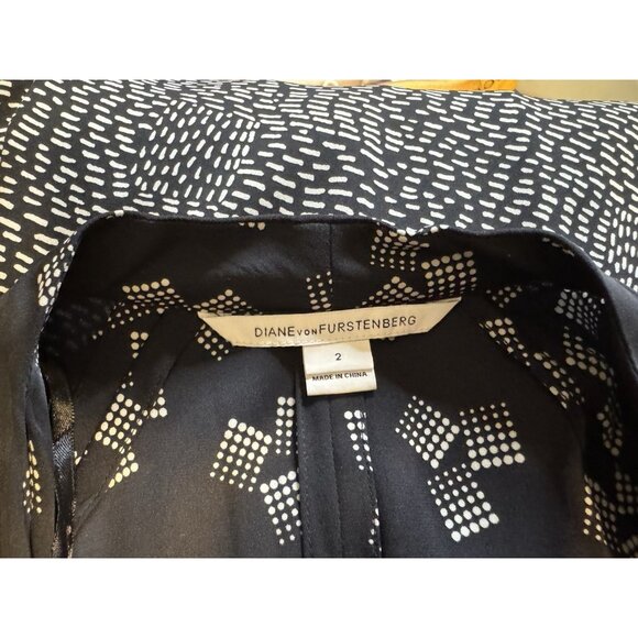 Diane von Furstenberg DVF Stretch Silk Dress 2 Black Green Ivory Short Sleeve - Picture 12 of 16